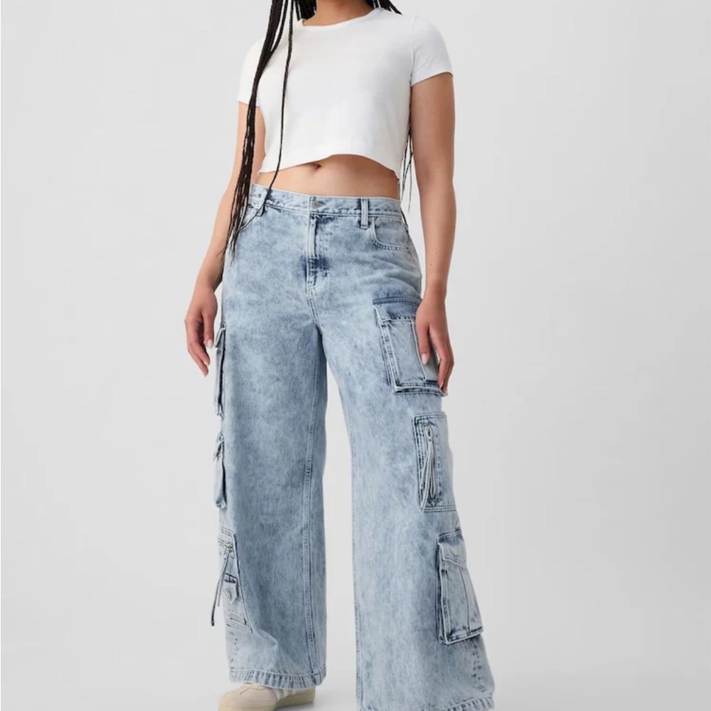 GAP NWT Y2K multi pocket wide leg blue jeans with zippers - Picture 6 of 10